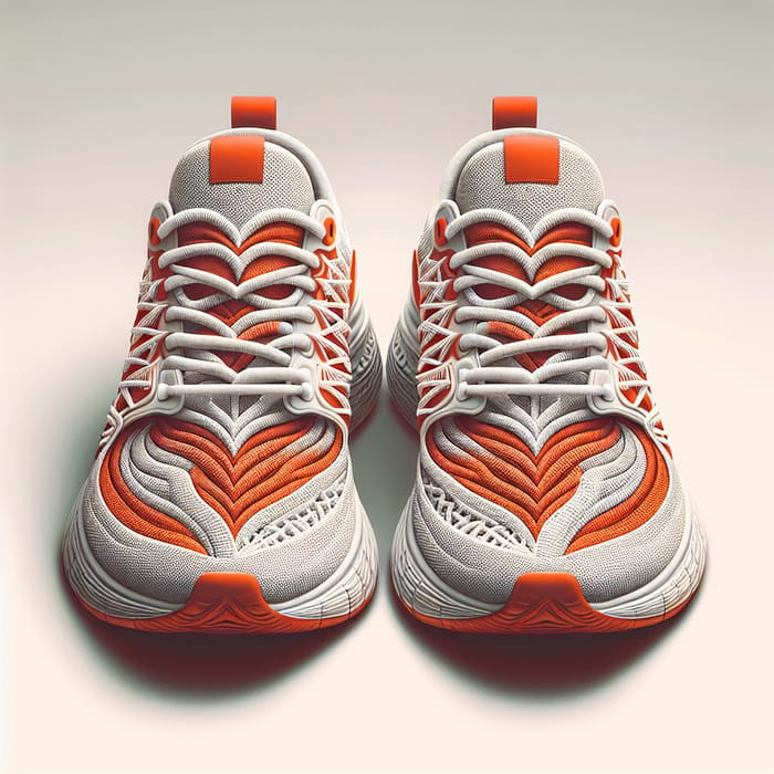 White and Orange Heart Pattern Sneakers - Stylish Footwear Design