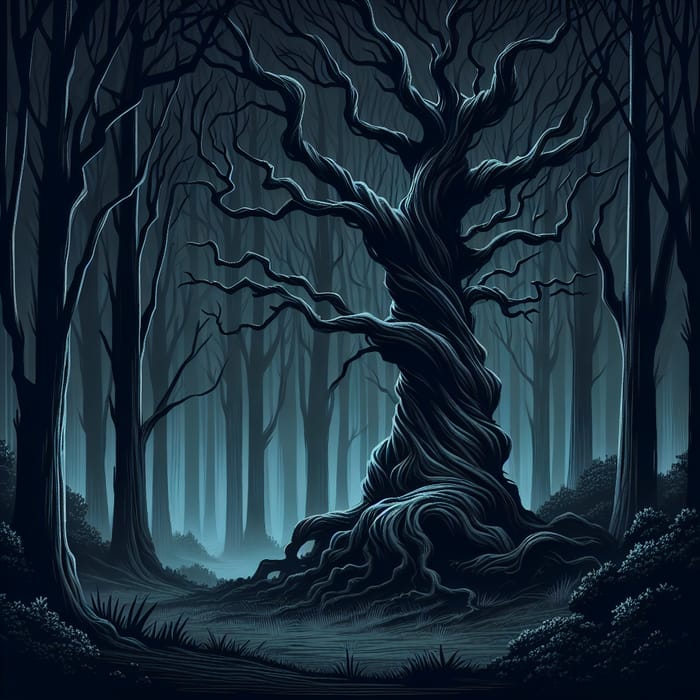 Spooky Tree in Dark Forest | Moonlit Shadows & Mystery