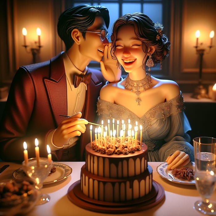 Romantic Couple Anniversary Wishes with Chocolate Cake and Candles