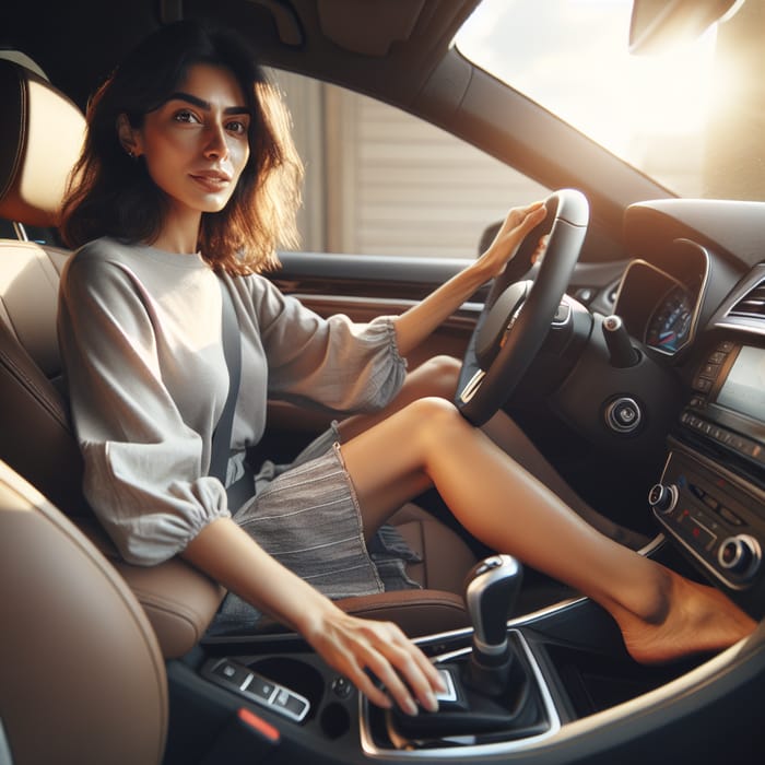 Barefoot Woman Driving Modern Car | Confident Female Driver