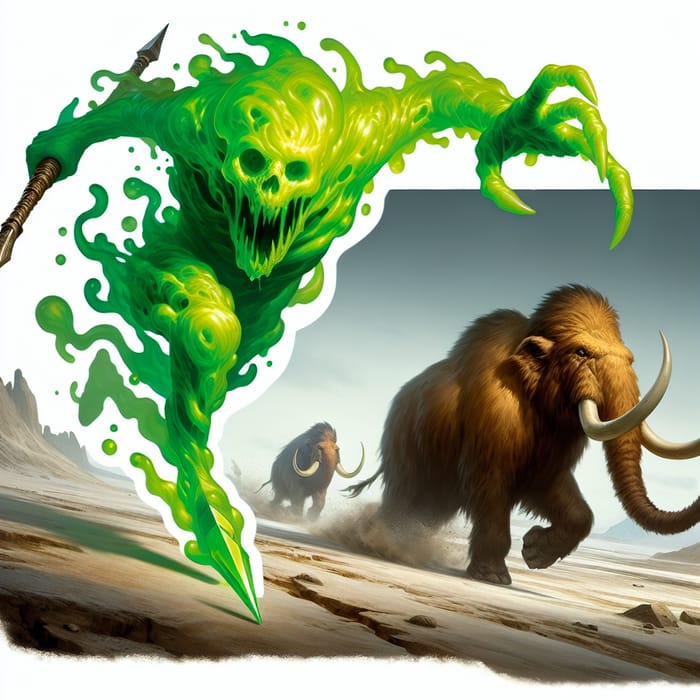 Green Shadow Fiend Chase with Spear - Mammoth Scene