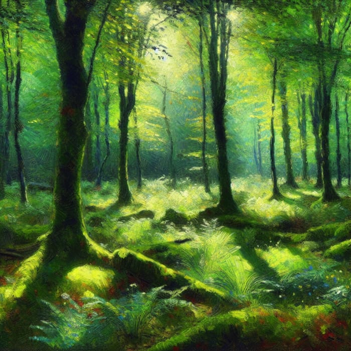 Tranquil Green Forest - Impressionist Masterpiece
