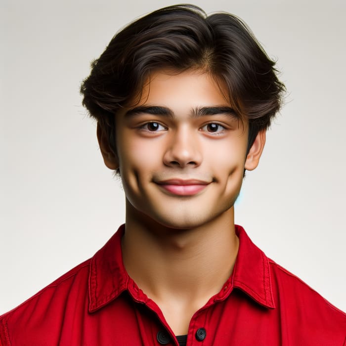 Tall South Asian Boy | Prominent Dimples, Round Face, Red Shirt