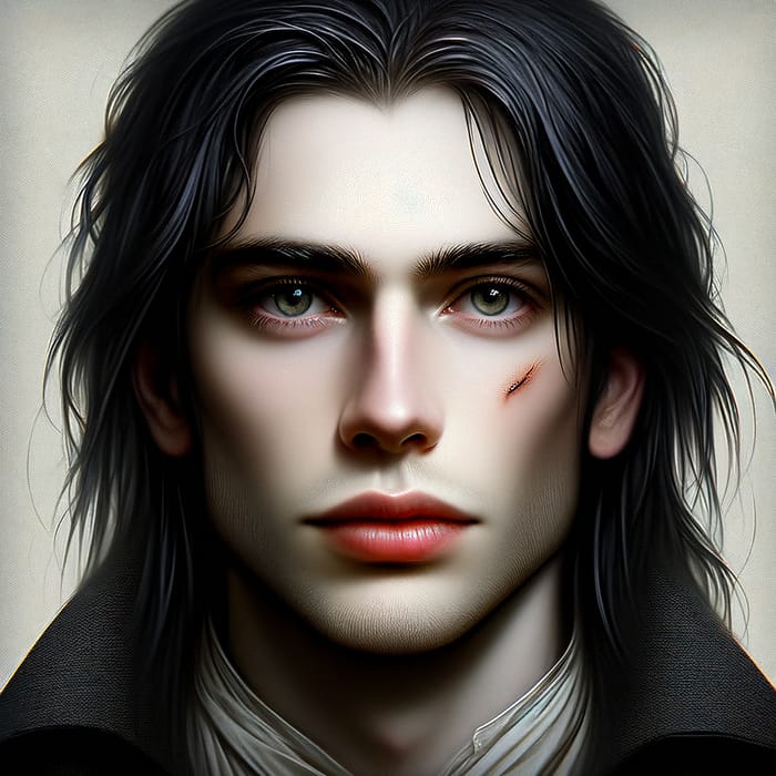 Mysterious Sorcerer with Long Black Hair | Unique Facial Features