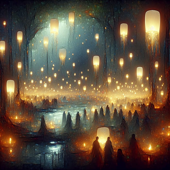 Enchanting Forest of Floating Lanterns | Hayao Miyazaki Inspired