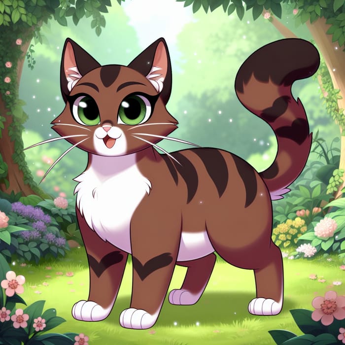 Cartoonish Brown Cat with Forest Green Eyes