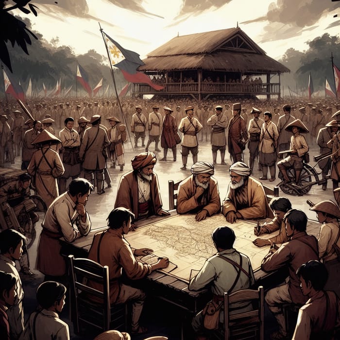 Filipino Katipunan Revolutionaries in Animated Discussion | Historical Illustration