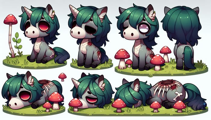 Cute Undead Chibi Horse Reference Sheet | Whimsical Fantasy Art