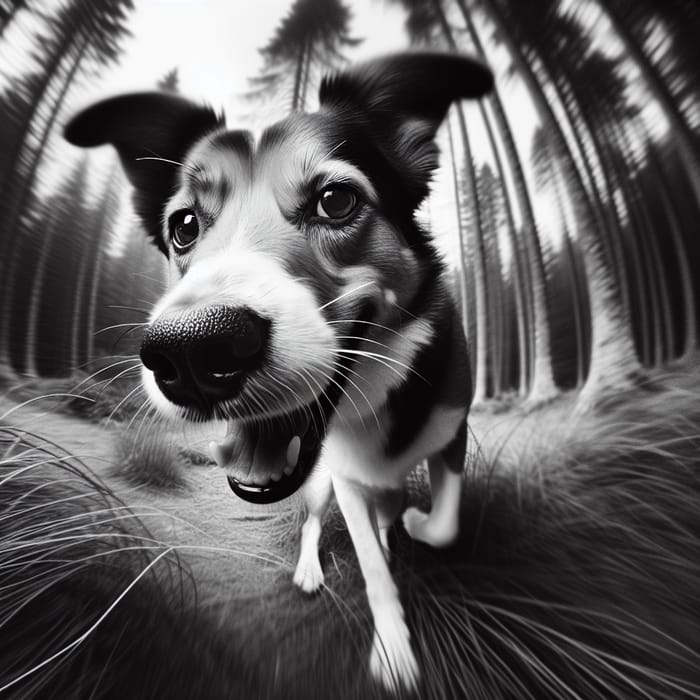 Energetic Nature-Inspired Dog Portrait in Monochrome