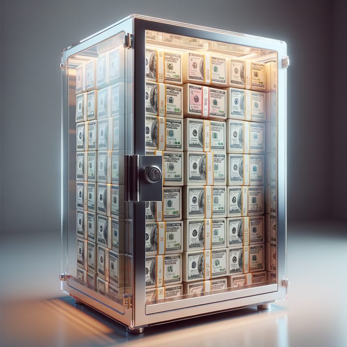 Transparent Cabinet Filled with US Dollar Bills - Real Life Display