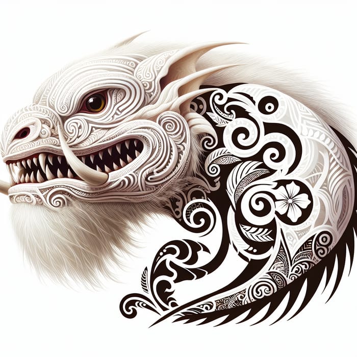 White Taniwha with Maori Moko - Myth and Tradition