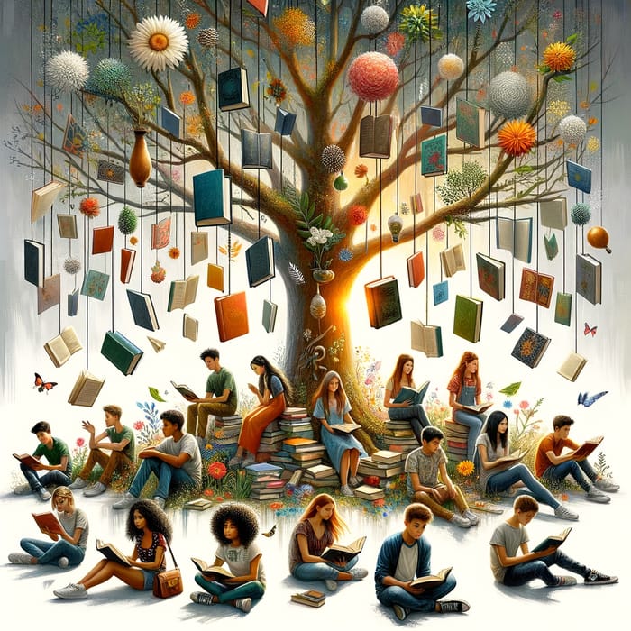 World Poetry Day Poster with Diverse Teenagers and Nature