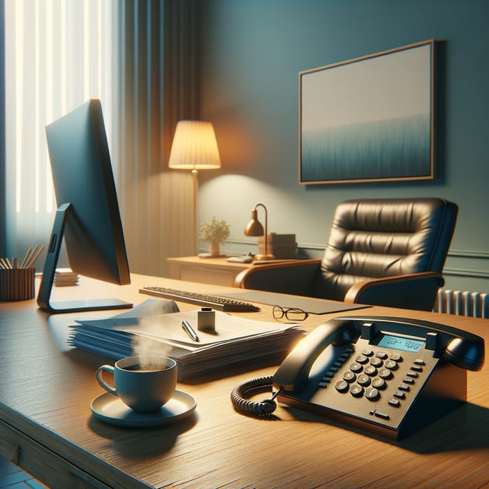 Modern Office with Telephone and Coffee | Productive Workspace