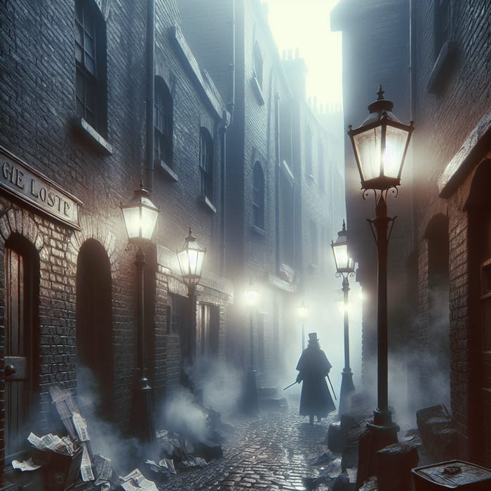 Mysterious Foggy Victorian London Alley, Perfect for Jack the Ripper