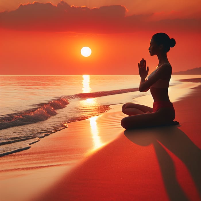 Calm Beach Yoga Meditation Woman Sunset Image
