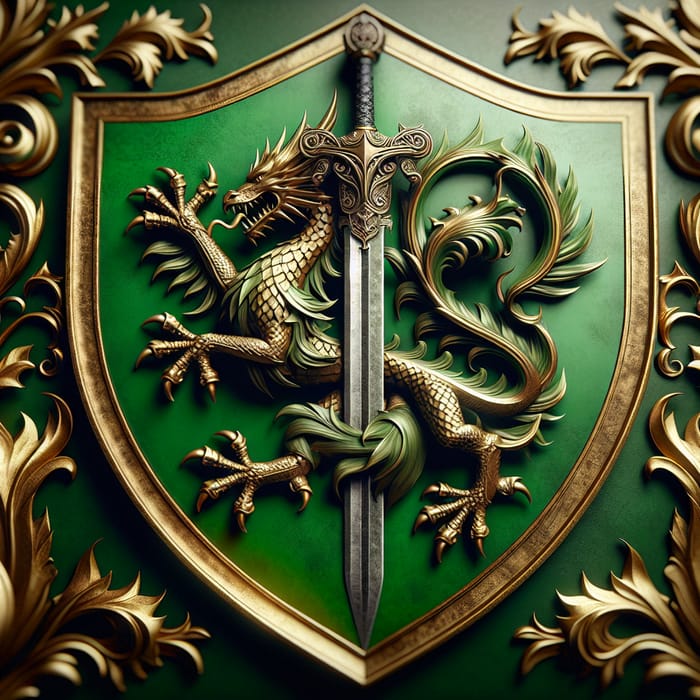 Vibrant Green Crest with Dragon & Sword