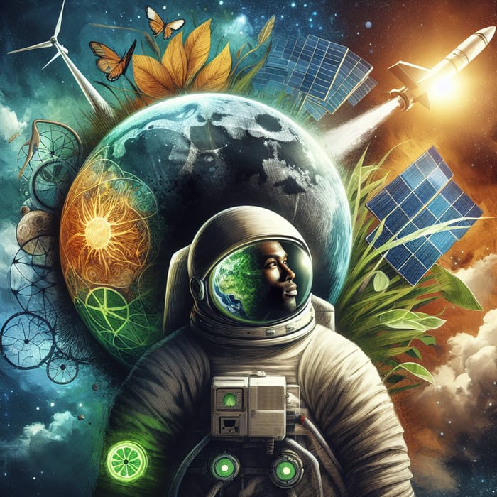Green Energy Future: Moon, Astronaut, and Eco-Friendly Harmony