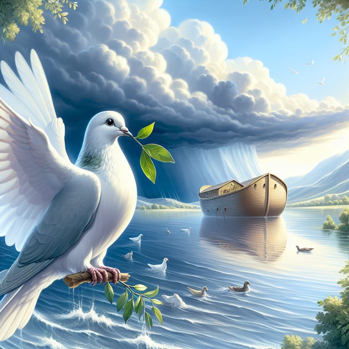Noah s Ark Dove Scene Serene Biblical Depiction AI Art Generator Noah s Ark Dove Scene Serene Biblical Depiction AI Art Generator