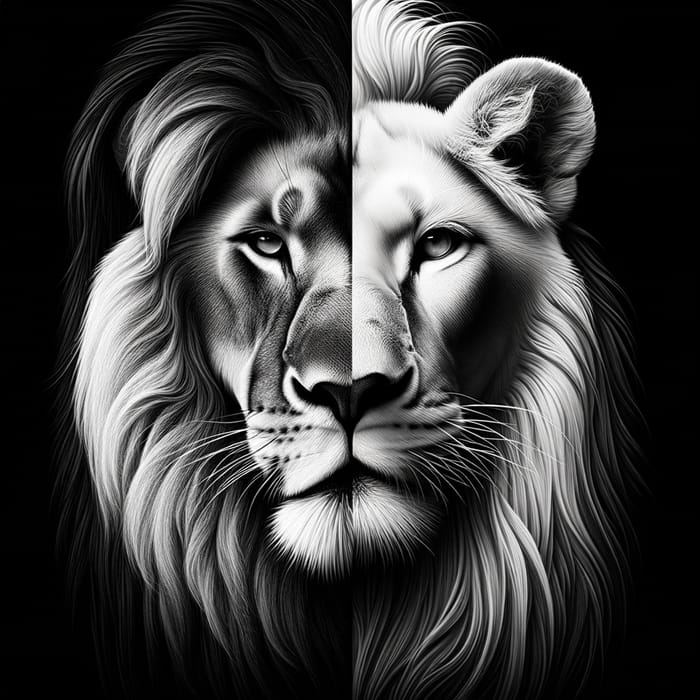 Majestic Lion & Lionesses Split in Monochrome View