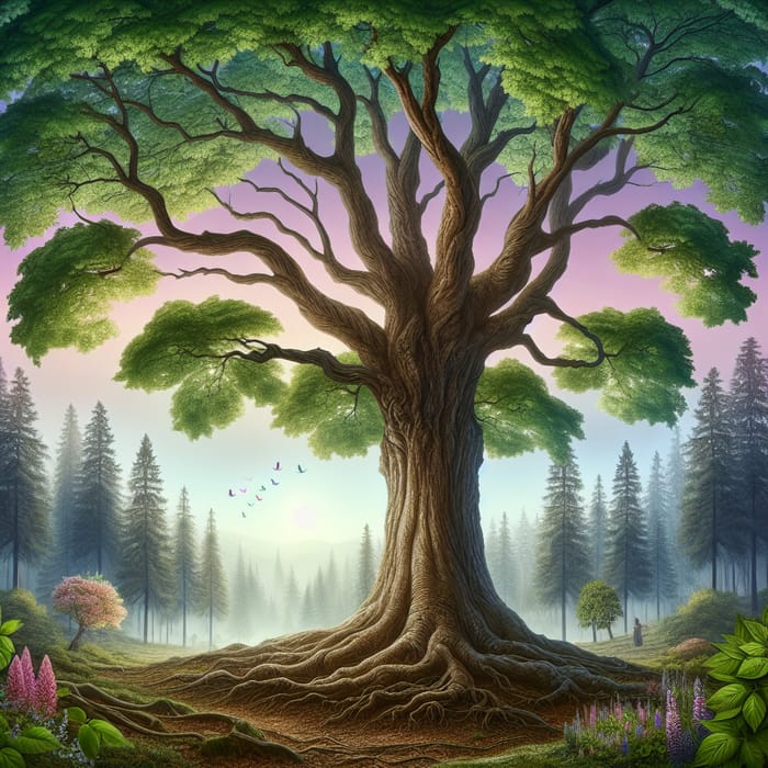 Tranquil Majestic Tree in Serene Forest | Strength & Growth Symbol