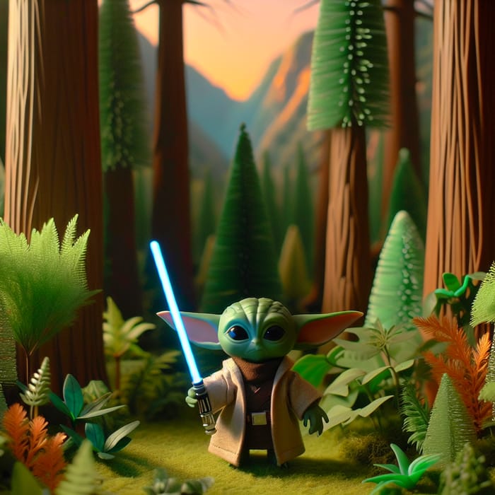 Yoda - Wise Green Humanoid with Lightsaber in Lush Forest