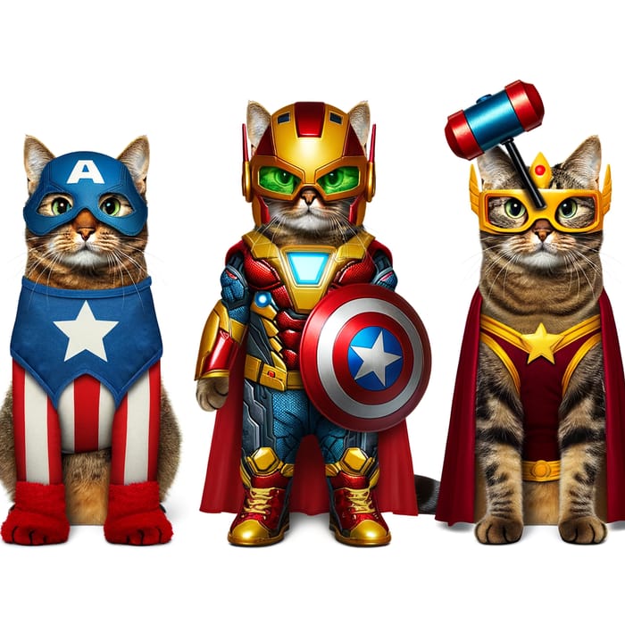 Superhero Cat Costumes: Captain America, Iron Man, Thor