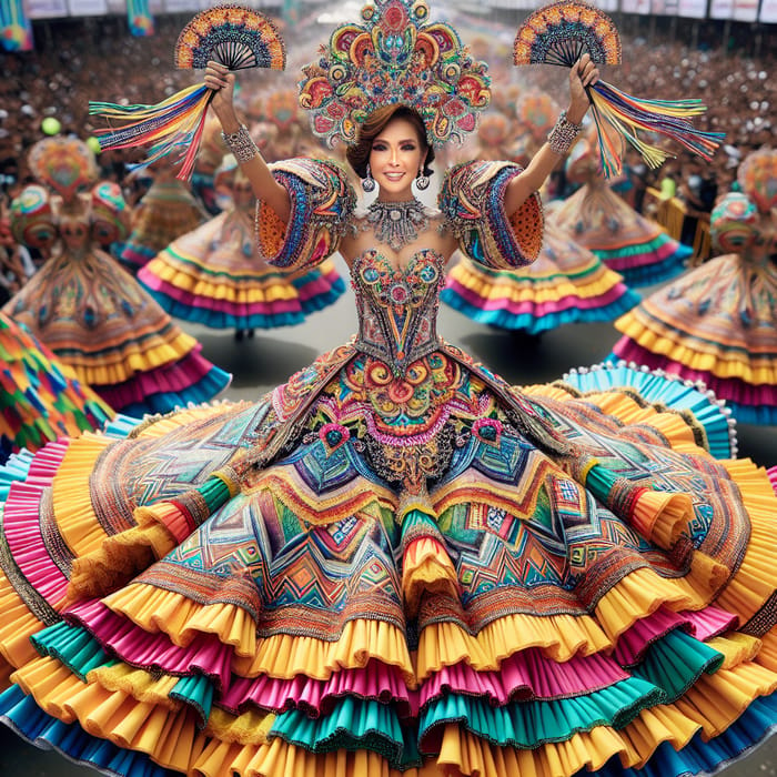 Sinulog Festival Queen in Cebu: Middle-aged South Asian Woman Dancing with Bolos