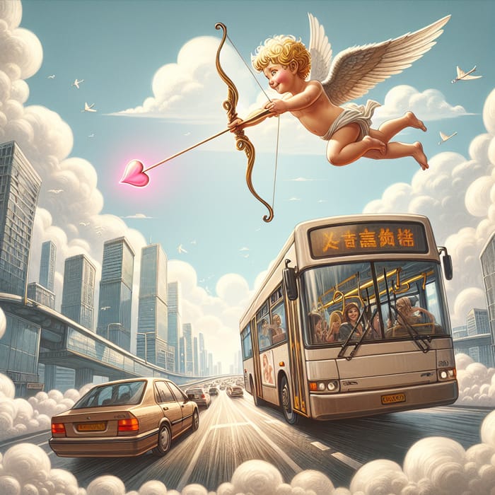 Cupid's Love Arrow Strikes a City Bus | AI Art Generator | Easy-Peasy.AI
