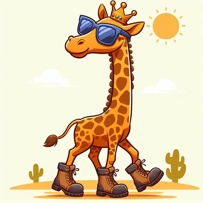 Stylish Giraffe Sporting Sunglasses, Crown & Boots