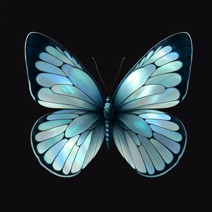 Mother-of-Pearl Butterfly in Light Blue Tones with Black Border