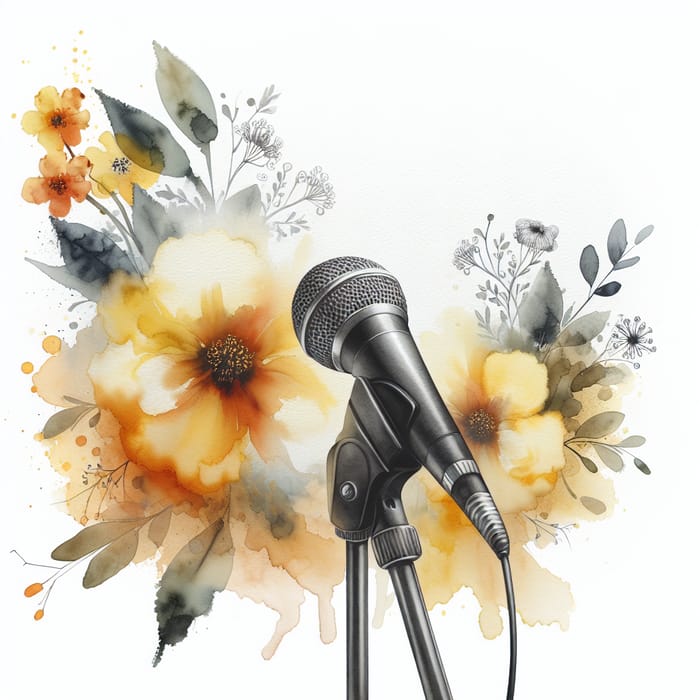 Vocalist's Microphone with Watercolor Flowers