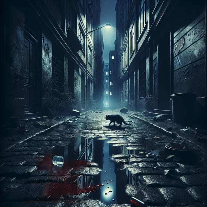 Terrifying Crime - Mysterious Night Scene in City Alley