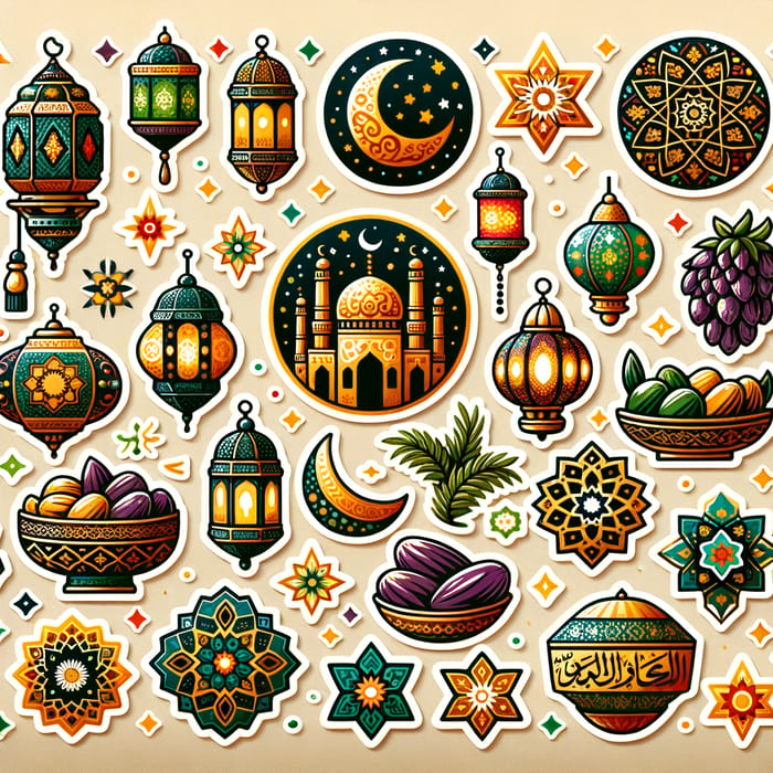 Colorful Ramadan Stickers: Crescent Moon, Lanterns & More