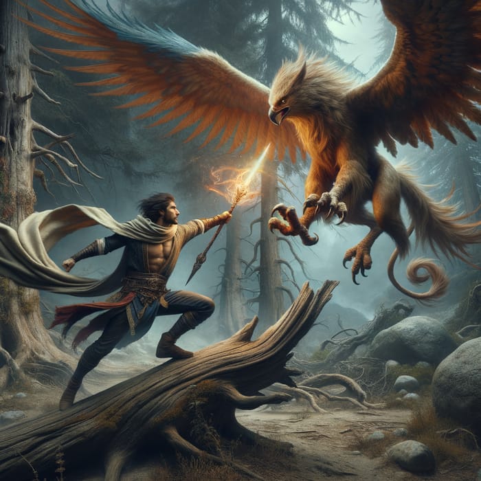 Intense Battle: Mystical Warrior vs Majestic Griffin