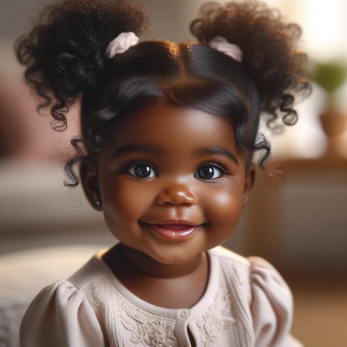 Black Cute Baby Girl with Ponytails - Pure Joyful Charm