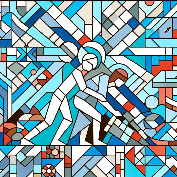 Colorful Medium Geometric Mosaic: Someone Assisting Jesus