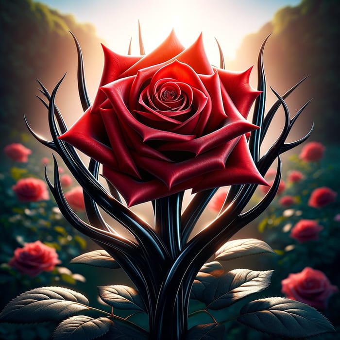 Red Rose with Elegant Black Stem