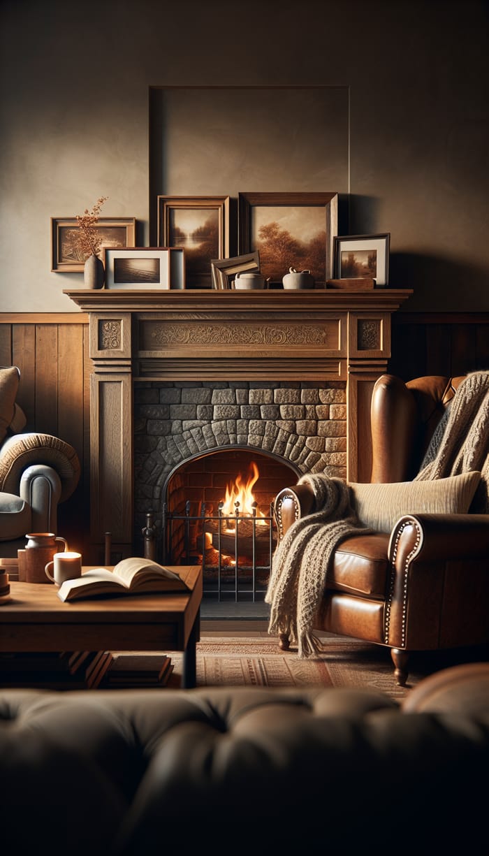 Vintage Stone Fireplace in Cozy Home Setting | Home Decor Ideas