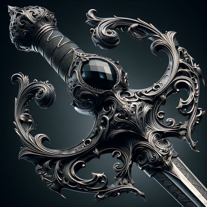 Intricate Cursed Rapier - Ornate Guard with Mysterious Black Stone