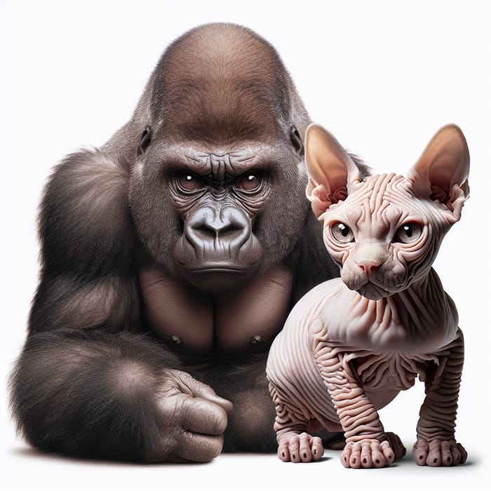 Adorable Gorilla-Cat Hybrid: Cute Offspring of Silverback Gorilla and Sphynx Cat
