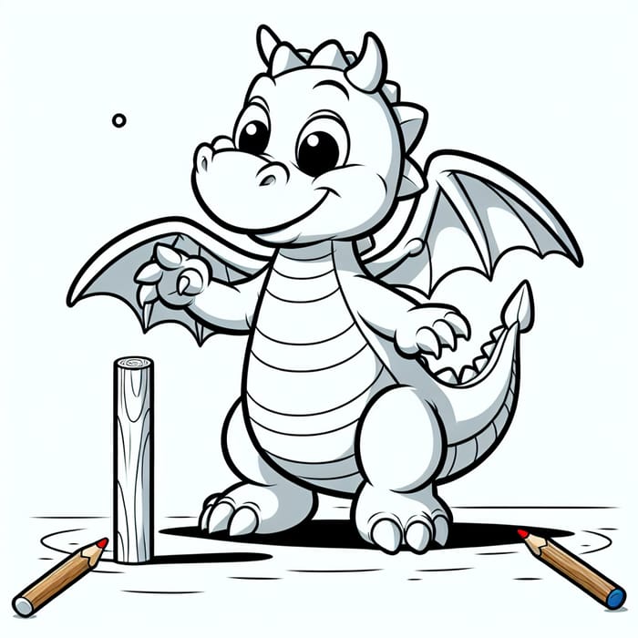 Adorable Dragon with Outstretched Paw Holding Falling Pole