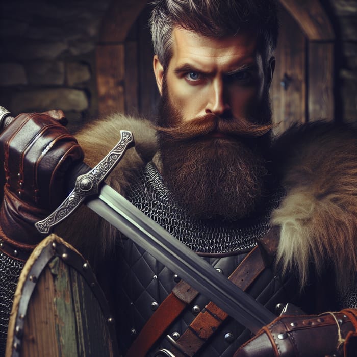 Bearded Viking Warrior Holding Sword