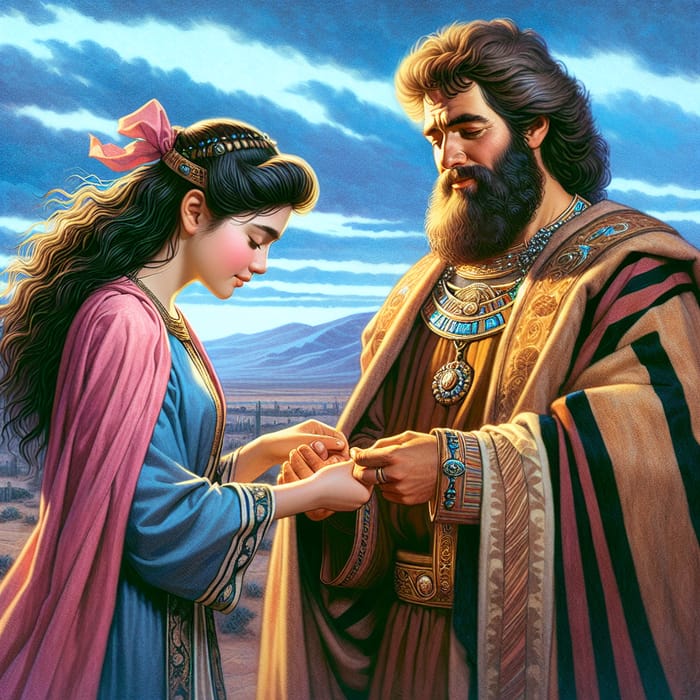 Biblical Illustration: Abigail Bows to David - Inspiring Artwork