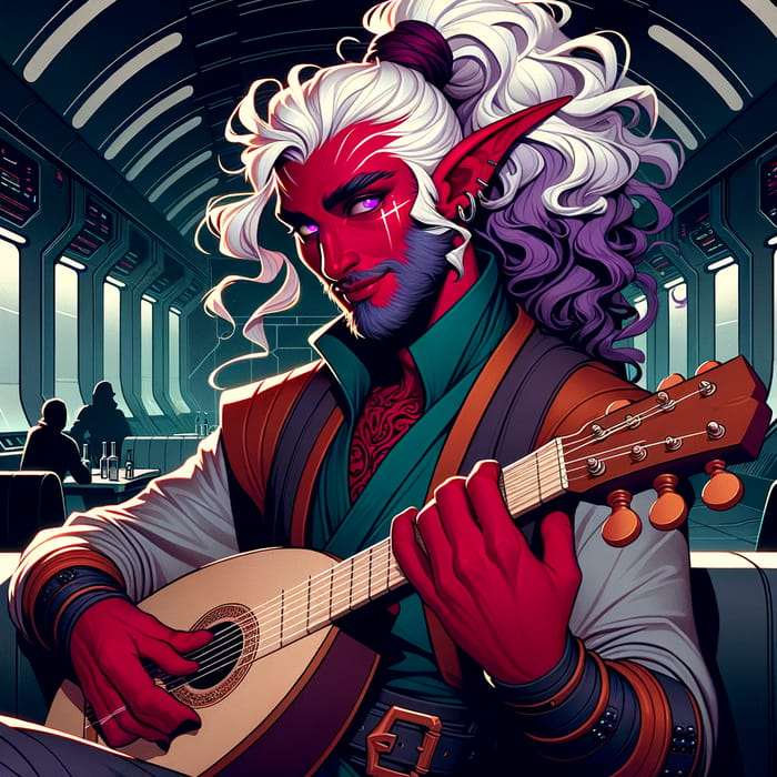 Tiefling Musician in a Sci-Fi Space Bar: Fantasy Artwork