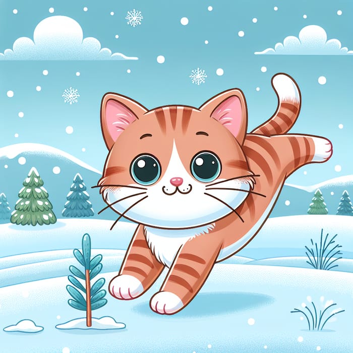 Cute Cat Jumping in Snow with Big Eyes - Adorable Pet Image