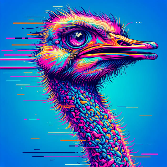 Audacious Neon Ostrich NFT Artwork - Surreal Glitchy Style