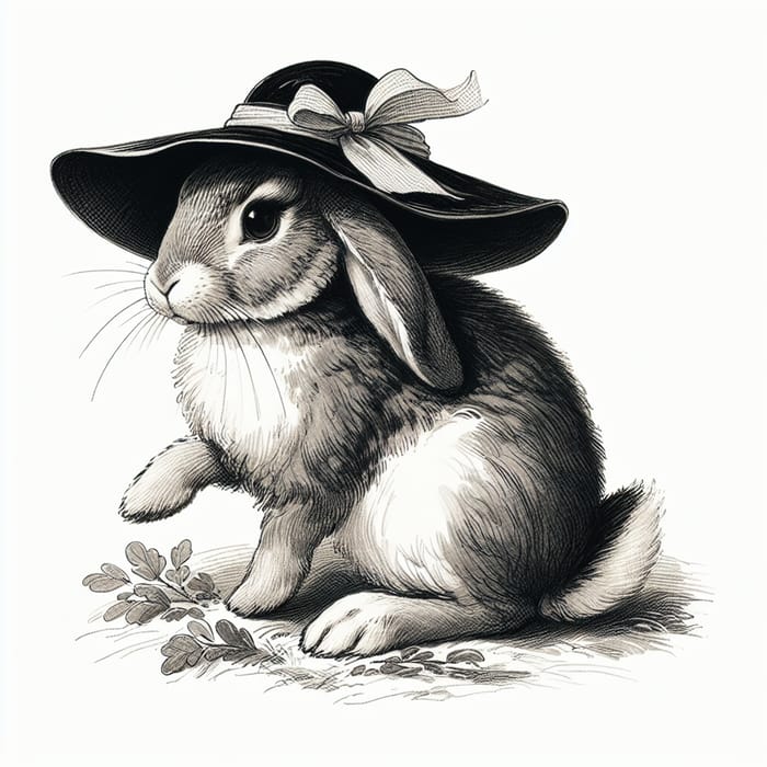 Adorable Rabbit in Beatrix Potter Hat Illustration
