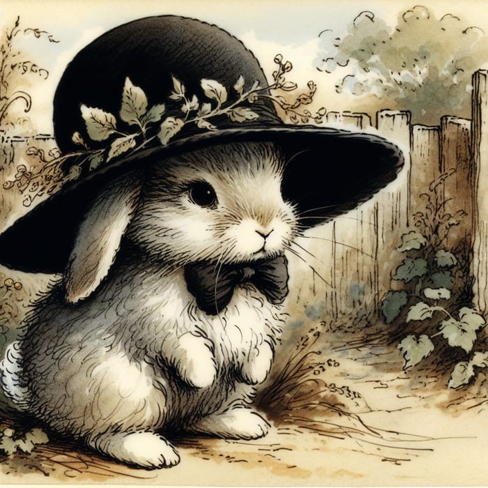 Charming Rabbit in Beatrix Potter Style with Big Hat