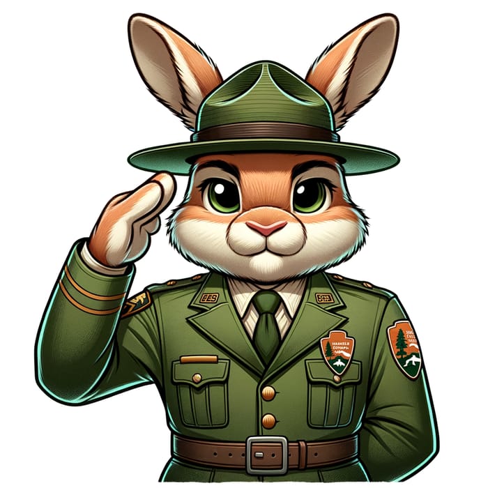 Cartoon Rabbit Park Ranger in 1940s Uniform
