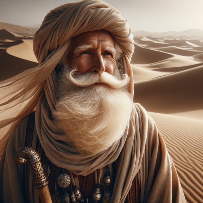 Wise Old Man in Desert Landscape